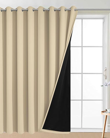 Yakamok 100% Blackout Thermal Insulated Grommet Curtains, Noise Reducing Barrier Panel for Sliding Glass Door, 2 Thick Layers Heat Full Light Blocking Patio Door Drapery, Beige, W100 x L84, 1 Panel