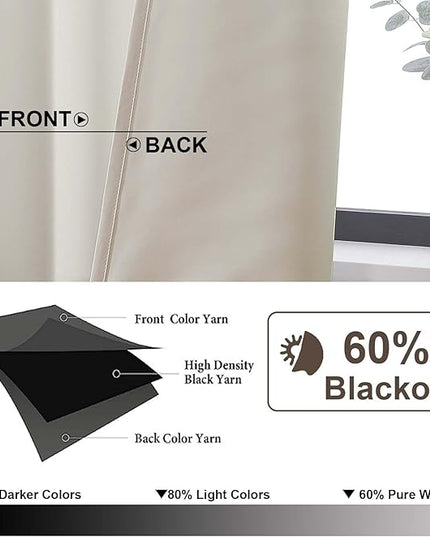 Gwine Natural Blackout Curtains for Bedroom 96 Inch Length, Room Darkening Energy Saving Black Out Curtains for Living Room, Window Treatment Drapes with Rod Pocket, Each 50" Wx96 L, 2PC