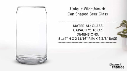 DISCOUNT PROMOS Beer Can Glasses Set of 10, 16 oz. Pint Sized, Soda Can Shape, Glassware, Clear