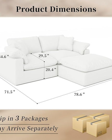 Modular Sectional Sofa Cloud Couch,Down Filled Comfy Cloud Modern Sofa,White Linen L Shape Oversized Couch Cushion Covers Removable for Living Room