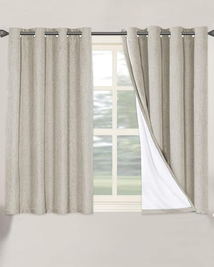 H.VERSAILTEX 100% Blackout Curtains for Bedroom Thermal Insulated Linen Textured Curtains Heat and Full Light Blocking Drapes Living Room Curtains 2 Panel Sets, Cobblestone, 52x45 Inch