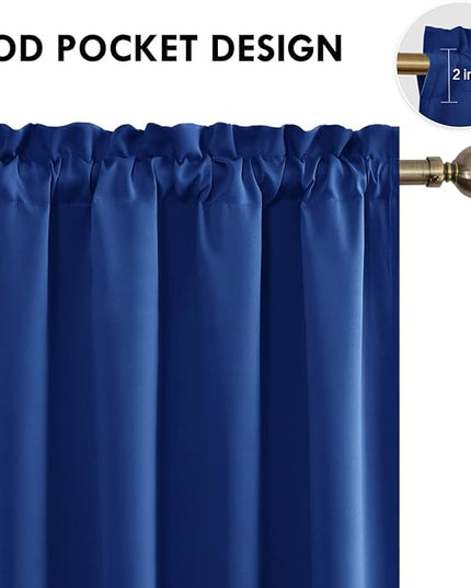 DWCN Blackout Curtains Room Darkening Thermal Insulated Bedroom Curtains Window Curtain Panels, 52 x 63 inches Long, Set of 2 Classic Blue Rod Pocket Drapes