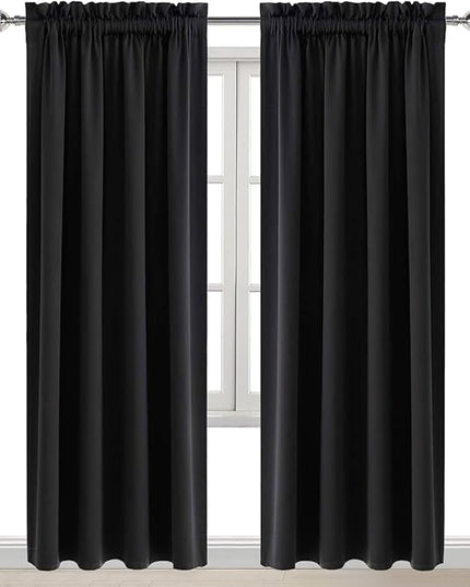 DWCN Blackout Curtains for Bedroom – Rod Pocket Thermal Insulated Noise Reducing Noise Reducing Drapes for Living Room, W 52 x L 95 Inch, 2 Panels, Black