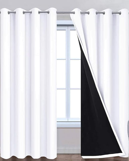 Yakamok Pure White 100% Blackout Curtains, 2 Thick Layers Completely Blackout Curtains Thermal Insulated Noise Reducing Drapes for Bedroom(52Wx96L, Pure White, 2 Panels)