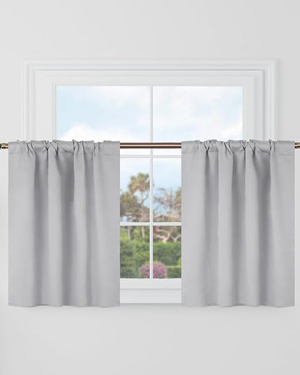 BGment Short Blackout Curtains 30 Inch Length for Small Windows - 34 x 30 inch Curtains Rod Pocket and Back Tab Thermal Insulated Room Darkening Curtains for Kitchen/Cafe Room, 2 Panels, Light Grey