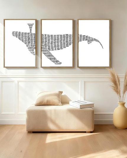 ANHUIB Large Abstract Wall Art Black and White Wall Decor 16x24 Inch Framed Minimalist Line Art Prints Whale Paintings Set of 3 for Living Room Bedroom Office