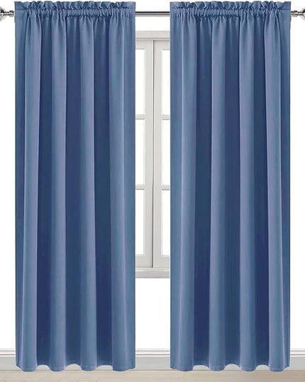 DWCN Blackout Curtains – Thermal Insulated, Energy Saving & Noise Reducing Bedroom and Living Room Curtains, Dusty Blue, W 52x L 84 Inch, Set of 2 Rod Pocket Curtain Panels