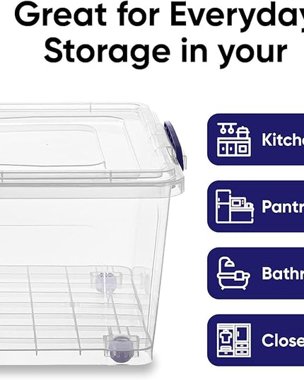 Superio Storage Bins with Lids- Clear Boxes for Organizing, Stackable Plastic Containers- BPA Free, Non-Toxic, Odor Free, Organizer for Home, Office, Dorm (8 Pack, 32 Qt (Wheeled))