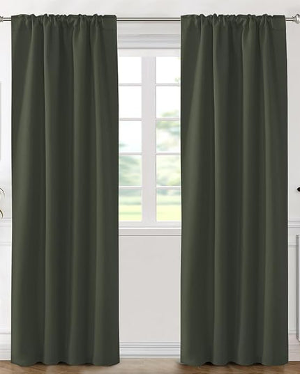H.VERSAILTEX Blackout Curtains Thermal Insulated Window Treatment Panels Room Darkening Blackout Drapes for Living Room Back Tab/Rod Pocket Bedroom Draperies (2 Panels, Olive, 42 x 84 Inch)