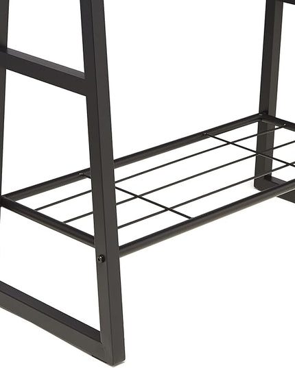 Amazon Basics 9 Hooks Coat Rack, Hallstand Entryway Shoe Bench with Metal 1-Tier Shelf, 13" D x 27.6" W x 69" H, Black