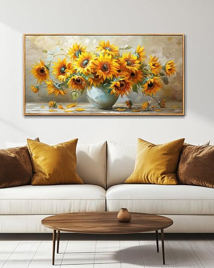 PHAOHUAXM Large Canvas Wall Decor For Living Room Wall Art Vintage Printing Yellow Flower Paintings Dining Room Bedroom Bathroom Kitchen Wall Painting Home Decor Wood Frame Ready To Hang 24x48 In