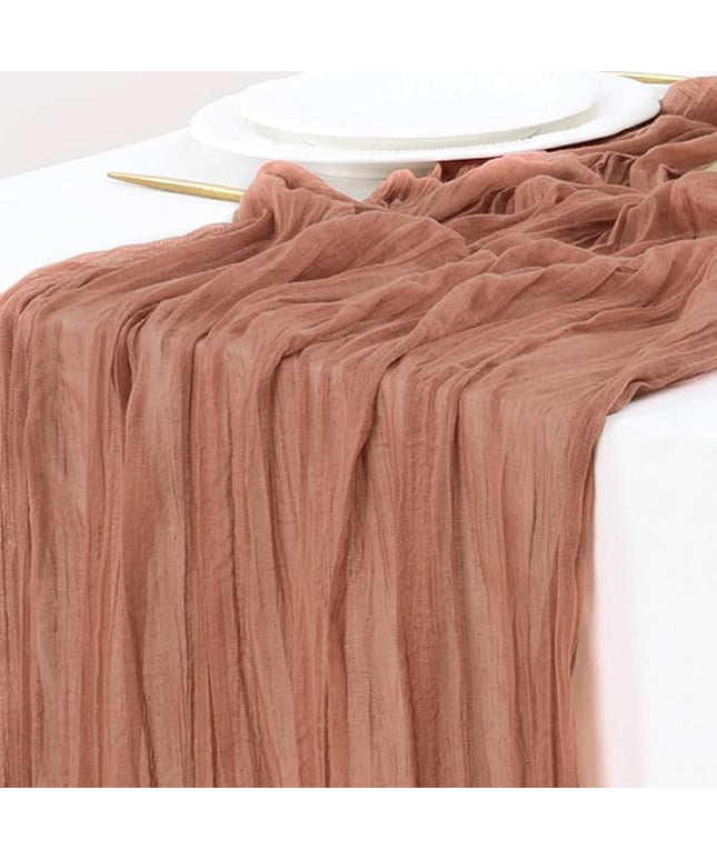 Socomi Dusty Rose Christmas Cheesecloth Table Runner Boho Rustic Gauze 120 inch 10FT Cheese Cloth Runner for Wedding Party Baby Shower Birthday Home Decor Holiday Decorations