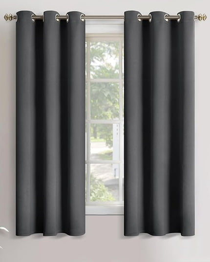 YoungsTex Dark Grey Blackout Curtains for Bedroom 34 x 63 Inch Length - Thermal Insulated Drapes with Grommet Room Darkening Window Drapes for Living Room, 2 Panels