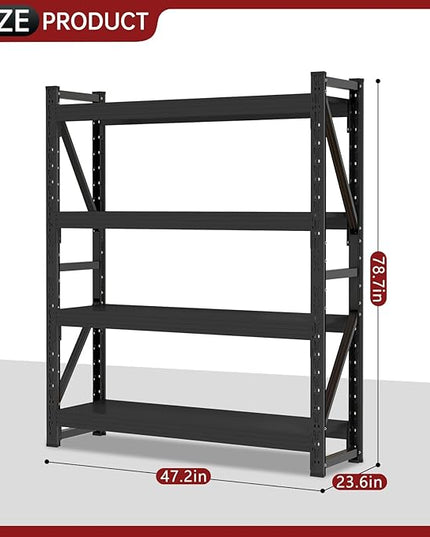48" W Storage Shelves Heavy Duty, 4000LBS Metal Garage Shelving Units, 4 Tier Adjustable Shelf, Garage Storage Shelves Rack, Industrial Shelving for Warehouse, Basement,48" W x 24" D x 79" H