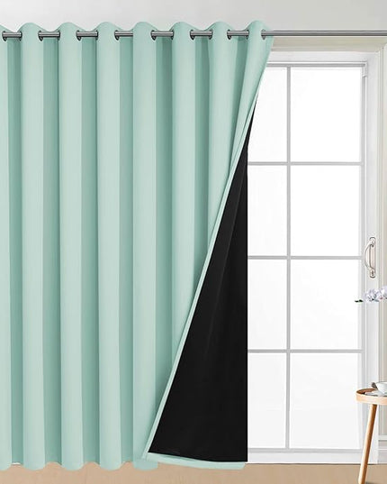 Yakamok Total Blackout Extra Wide Patio Sliding Door Curtains, Grommet Thermal Insulated Blind Curtains, Sliding Glass Door Panel for Living Room/Space Room Divider, Aqua, W100 x L84, 1 Panel