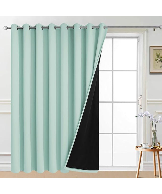 Yakamok Extra Wide 100% Blackout Full Shading Curtains for Patio Door, Thermal Backing Sliding Glass Door Drape, Privacy Assured Window Treatment for Sliding Door Curtains,Aqua, W100 x L96, 1 Panel