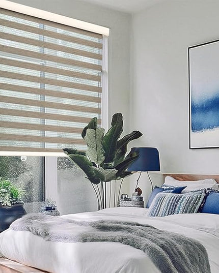 Shadesu Cordless Zebra Blinds for Windows, 52" W x 72" H, Brown, Dual Layer Free-Stop Zebra Shades, Light Control for Day and Night, Sheer Blinds for Indoor Windows, Bedroom, Kitchen