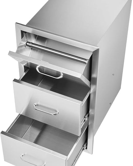 VEVOR 17W x 30H x 21D Inch Outdoor Kitchen Stainless Steel Double Access Drawers with Paper Towel Holder Combo for BBQ Island or Grill Station
