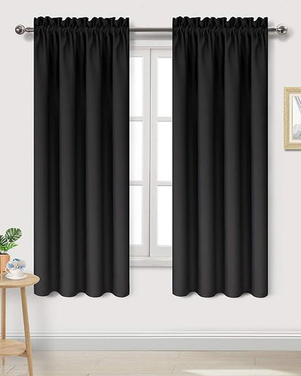 DWCN Blackout Curtains – Thermal Insulated, Energy Saving & Noise Reducing Bedroom and Living Room Curtains, Black, W 42x L 63 Inch, Set of 2 Rod Pocket Curtain Panels