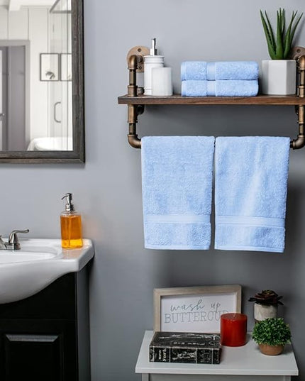 Superior Egyptian Cotton Pile Hand Towel Set of 4, Ultra Soft Luxury Towels, Thick Plush Essentials, Absorbent Heavyweight, Guest Bath, Hotel, Spa, Home Bathroom, Shower Basics, Light Blue