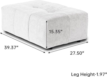 JACH Modern Ottoman Seat for Living Room, Linen Fabric Ottomans, Minimalist Foot Stool, Comfy Breathable Footstool for Living Room Apartment (White)