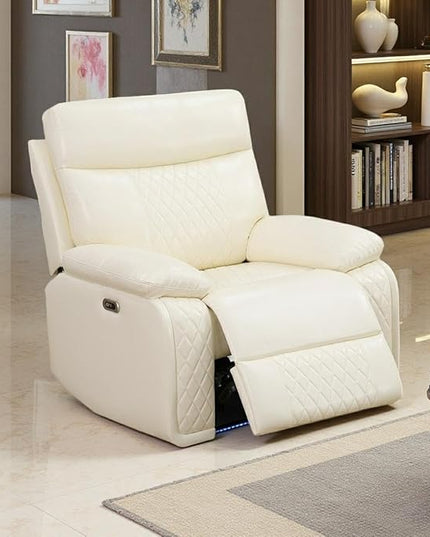Power Recliner Chair Set, Leather Reclining Sectional Couch with Adjustable Angle, Living Room Furniture Sets, Modern Reclining Single Chair with Comfy Armrests for RV, Vanilla White