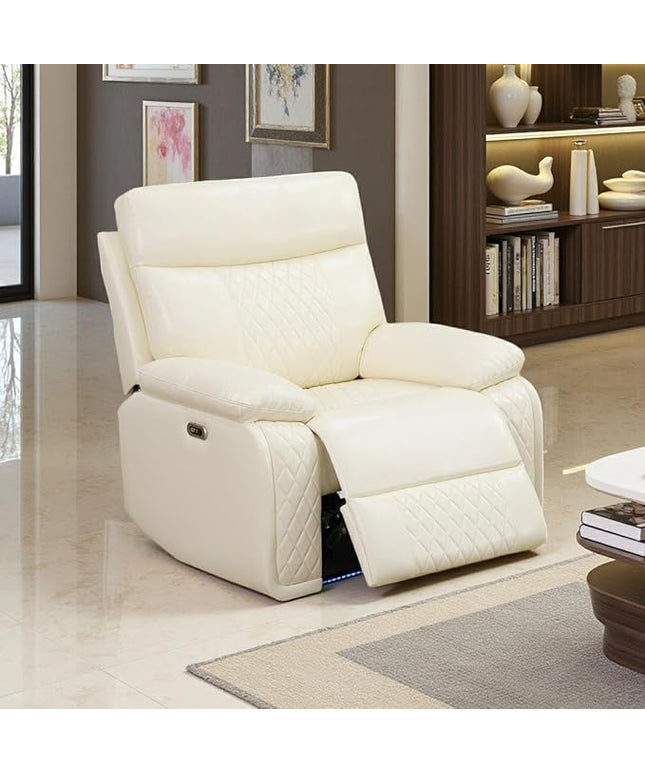 Power Recliner Chair Set, Leather Reclining Sectional Couch with Adjustable Angle, Living Room Furniture Sets, Modern Reclining Single Chair with Comfy Armrests for RV, Vanilla White