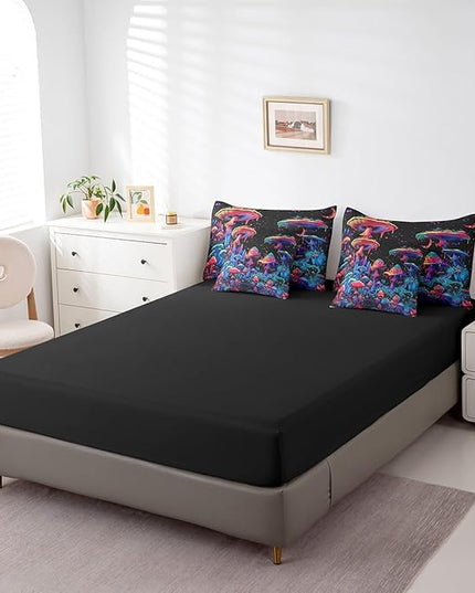 Feelyou Purple Mushroom Comforter Set with Sheets Gradient Mushroom 7 Piece Bedding Set for Kids Boys Girls Botanical Plant Quilt Set Galaxy Star Bed Set King Size