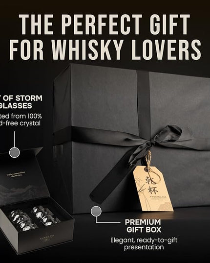 TSUKIGLASS® Storm Premium Japanese Crystal Whisky Glasses Set of 4 - Gift Ready Box, 100% Ultra Clarity Lead-Free Crystal, 10oz Tumblers for Bourbon, Scotch & Cocktails, Luxury Gift for Men