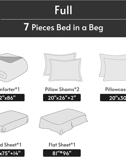 MUXHOMO Full Comforter Set, Bohemian Elegant Floral Print Bed in a Bag 7 Pieces, Ultra Soft & Breathable Reversible Botanical Pattern Bedding Set with Comforter, Sheets, Pillowcases, and Shams