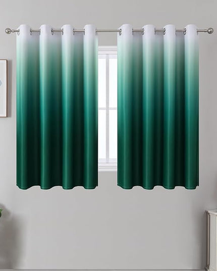 Estelar Textiler Green and Greyish White Room Darkening Drapes Gradient Style Blackout Curtains for Bedroom, Thermal Insulated Energy Efficient Ombre Drapes with Grommets for Kitchen,W52xL54,2 Panels
