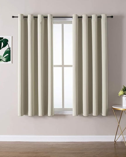 ChrisDowa Grommet Room Darkening Curtains for Bedroom and Living Room - 2 Panels Set Thermal Insulated Blackout Curtains (Beige, 52W x 63L