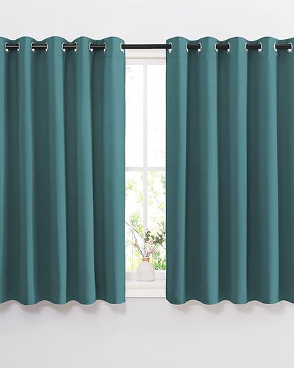 NICETOWN Blackout Curtains for Kids Room - Triple Weave Microfiber Home Thermal Insulated Solid Ring Top Blackout Panels/Drapes for Bedroom(Sea Teal, Set of 2, 66 x 54 Inch)