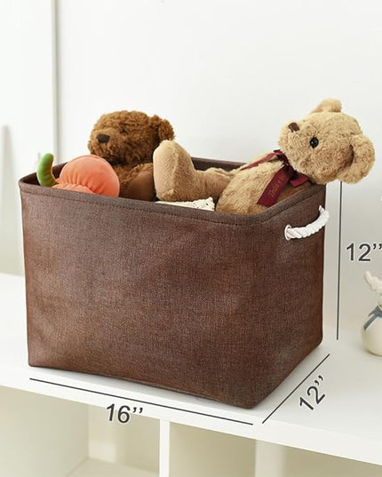 TheWarmHome Organization and Storage Basket for Shelves - 3 Pack 16x12x12 inch Fabric Storage Cubes, Cube Storage Bin for Organizing Closet Cloth Organizer Gift Toy (White & Brown)