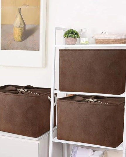 TheWarmHome Organization and Storage for Organizing - Extra Jumbo 3 Pack 20.5x15.7x13.8 inch Fabric Storage Bin for Shelves, Storage cubes for Decorative Shoes Towel Blanket Closet (Brown)