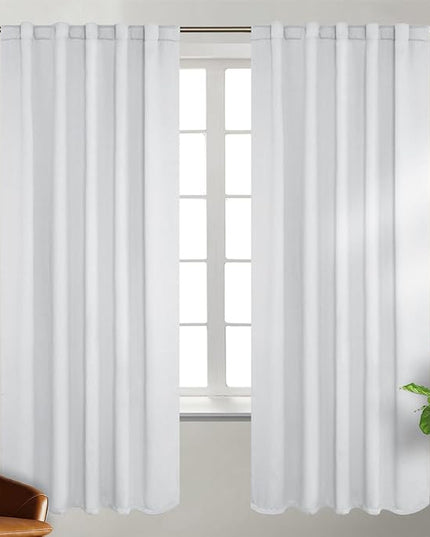 BGment White Curtains 72 inch Length - 42 x 72 inch Rod Pocket and Back Tab Thermal Insulated Room Darkening Curtains for Living Room, 2 Panels Set, Greyish White