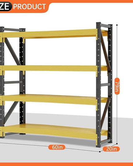 60" W Storage Shelves Heavy Duty, 4 Tier Metal Garage Shelving Units, 5000LBS Heavy Duty Adjustable Shelf, Garage Storage Rack, Industrial Shelving for Shop, Warehouse,60" W x 20" D x 79" H