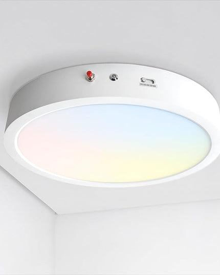 ASD LED 12" Round Flush Mount Ceiling Light Fixture, Low Profile Surface Lighting | 5CCT, Dimmable, Battery Backup, ETL Listed | 24W 2100LM 2700-6000K 120V | Kitchen, Hallway Lamp | White