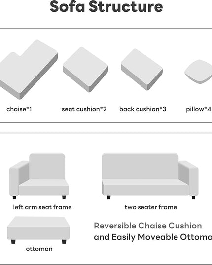 Tbfit L Shaped Couch, Oversized 108" Modular Sectional Sofa with Convertible Chaise, Comfy 4 Pillows Sofa for Living Room, White