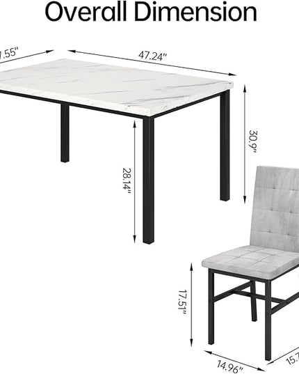 Hooseng Dining Room Table Set 5 Piece Dining Table Set Marble Dining Table 4 Chair Dining Table Set for Kitchen Living Room Breakfast Small Spaces (White & Grey)