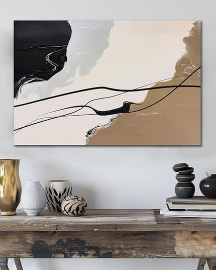 Abstract Wall Art Canvas Decor Large Abstract Art Paintings for Living Room Brown and Grey Fantasy Graffiti Pictures for Home Bedroom Kitchen Decorations (32x48inches)
