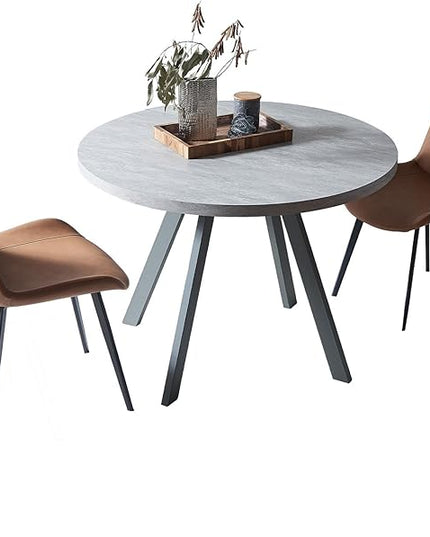 34.6'' Round Dining Table and Chairs for 2, Space Saving Modern Casual Coffee Table Set for Apartment Kitchen Dining Room (Grey Table+2 Brown Chairs)
