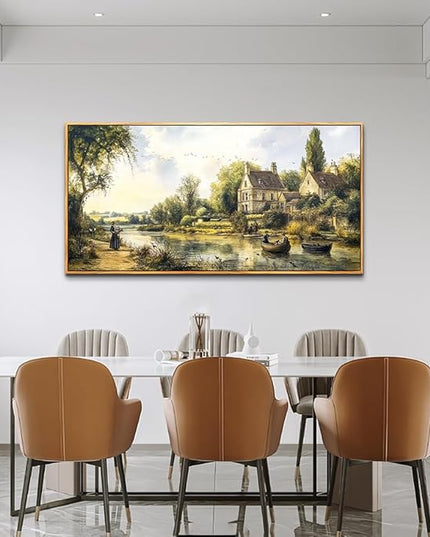 ERQINHUA Wood Framed Wall Art For Living Room Large Canvas Wall Decor For Bedroom Vintage Watercolour Painting Office Home Decoration Countryside Scenery Wall Picture Artwork Ready To Hang 20x40 In