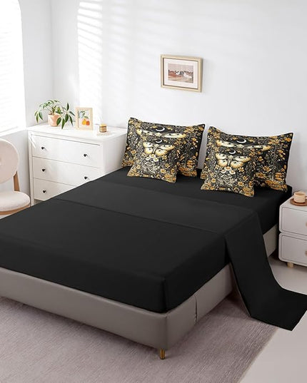 Feelyou 7 Piece Boho Death Moth Bed in a Bag Full for Boys Kids Butterfly Moth Sheet Set,Flower Mushroom Rustic for Girls Women Moon Sun Bedding Set with Comforter Boho Style Cushion Covers
