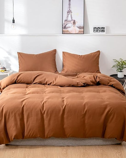 CLOTHKNOW Pumpkin California King Comforter Set 3Pcs Brown Rust Bedding Comforter Sets Soft Terracotta Comforter Caramel Comforter with 2 x Pillow Cases