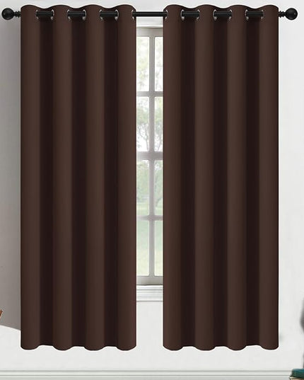 Yakamok Blackout Curtains Room Darkening Thermal Insulated Window Panels,Solid Grommet Top Drapes for Bedroom/Living Room(52Wx63L, Chocolate Brown, 2 Panels)