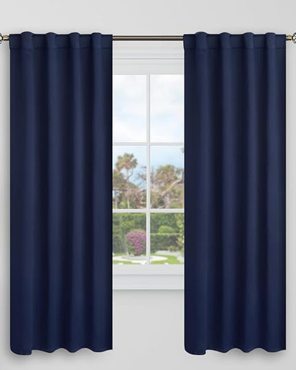BGment Blackout Thermal Curtains Panels 72 Inches Long for Living Room - 34 x 72 Inch Curtains Noise Reducing Energy Efficiency Room Darkening Solid Rod Pocket and Back Tab Drapes, 2 Panels, Navy Blue