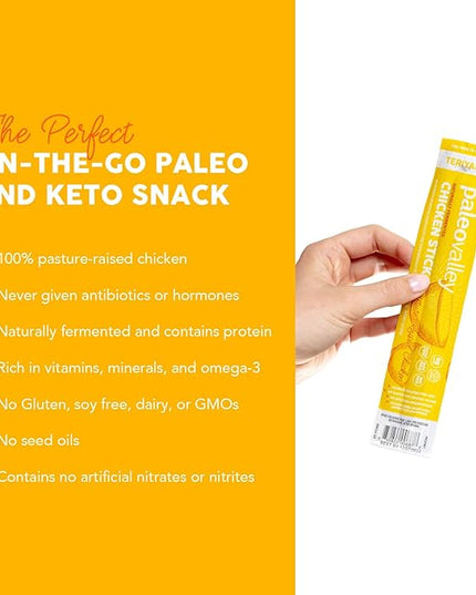Paleovalley Pasture-Raised Chicken Sticks – 10 Pack – 7g Protein per Stick – Keto-Friendly, Paleo, Gluten-Free, Nitrate-Free – On-the-Go Snack (10 Pack, Teriyaki)