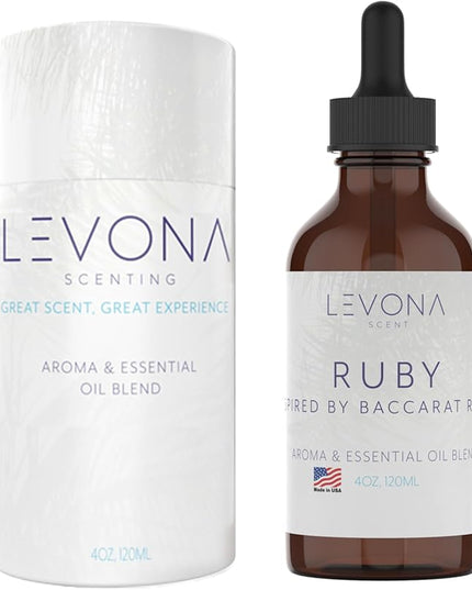 Levona Scent Essential Oil - Fresh Aroma for Home, Office, Hotel & Spa, Ideal for Humidifiers & Diffusers, Hotel Fragrance with Orange Rind & Watery Notes - 120ml / 4 fl oz, Ruby