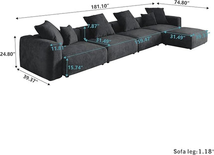 JACH 181" Oversized Modular Sectional Sofa, Deep 4-Seats Sectional Couch with Chaise Ottoman, Huge Plus Convertible Soft Sofas, Corduroy Minimalist Couches for Living Room, Office, Apartment, Black